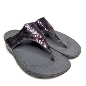Fitflop Lulu Glitz Thong Sandals Women's Gunmetal Grey Sequin Glam Festival 9